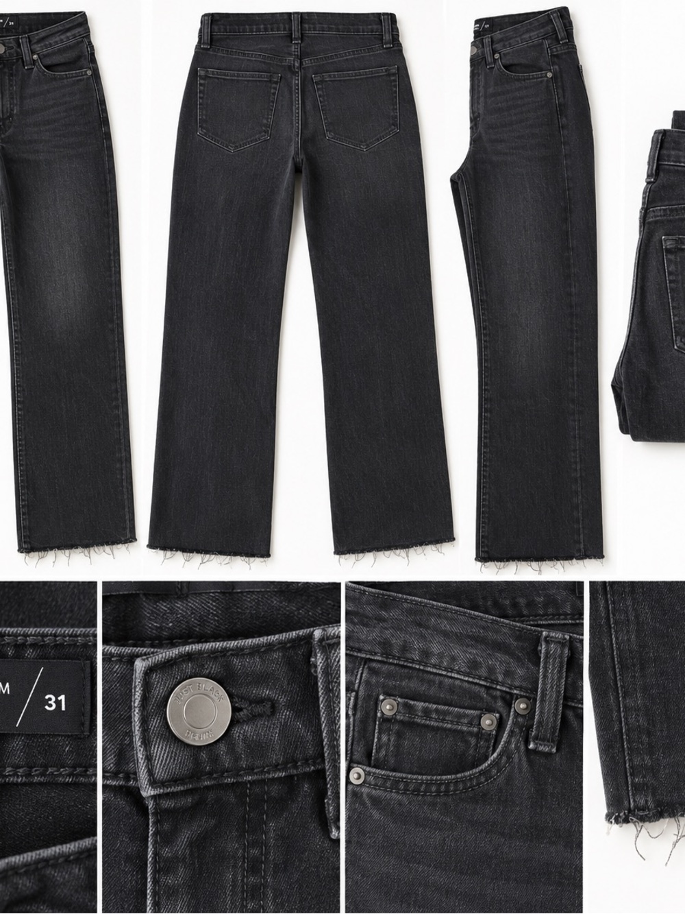 Just Black Women's Black Wide-Leg Raw-Hem Jeans